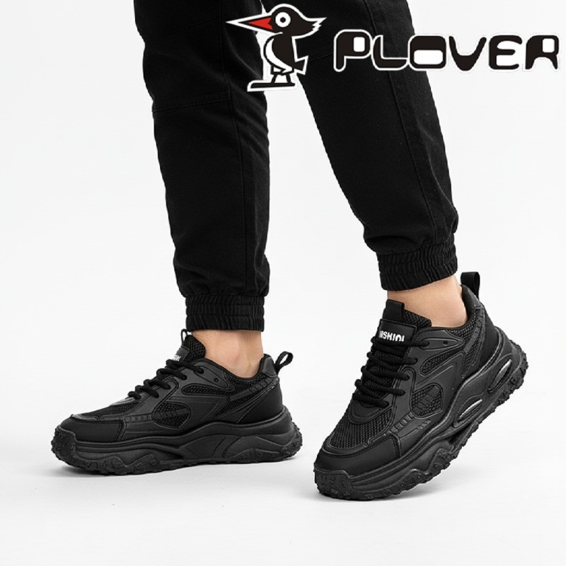 啄木鸟2025年新款男士全黑老爹鞋透气网面厚底日常通勤休闲潮鞋