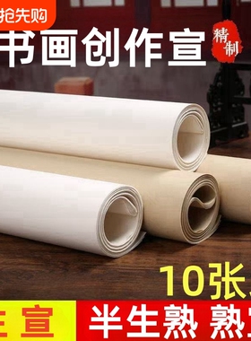白色仿古色生宣半生半熟加厚檀皮宣净皮四尺整张六尺对开云母熟宣书法毛笔字国画写意山水花鸟考试作品专用纸