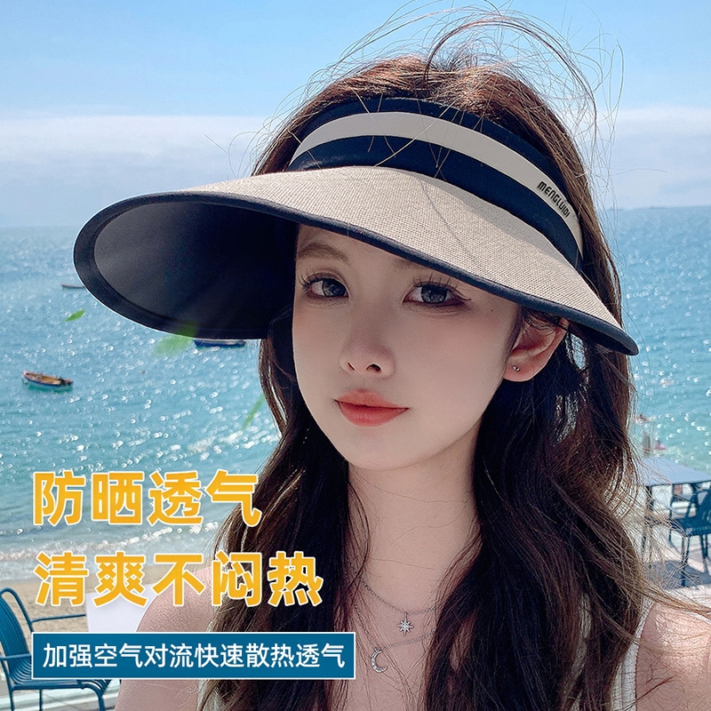 夏天防晒帽防紫外线加宽大帽檐草编帽子女空顶户外遮脸折叠遮阳帽