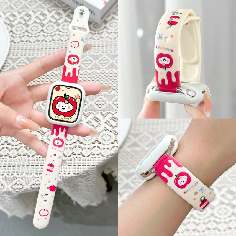 适用苹果手表S11表带细款卡通硅胶彩印iWatch10/9透气可爱百搭8/7/6腕带5/4智能配件硅胶保护套ultra1/2/3