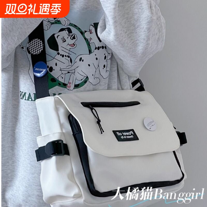 ins大学生斜挎包休闲背包单肩包日系包包女复古邮差包男大容量