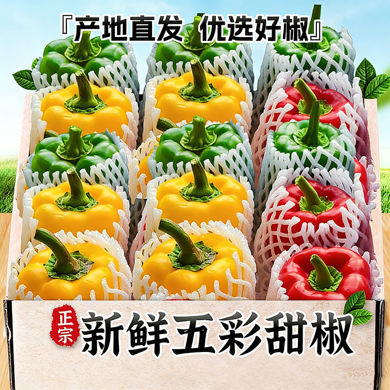 寿光新鲜水果彩椒五彩甜椒生吃七彩红辣椒圆椒青椒不辣多汁,水产肉类/新鲜蔬果/熟食,辣椒,淘宝优惠券,粉丝福利购,淘宝优惠卷