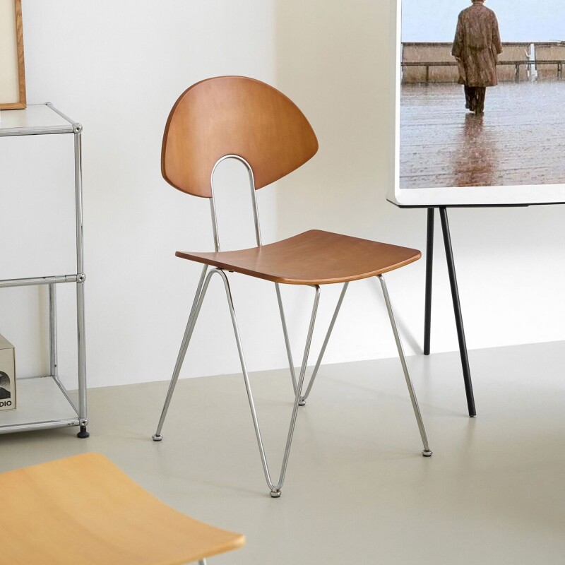 c设计师款中古实木椅子家用靠背椅网红咖啡店餐椅可叠放北欧极简