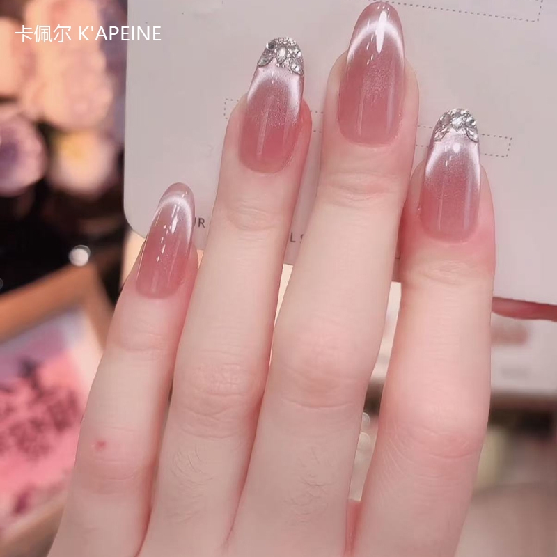 指尖碎钻纯手工新款显白高级纯欲风气质爆闪美甲穿戴甲可拆卸椭圆