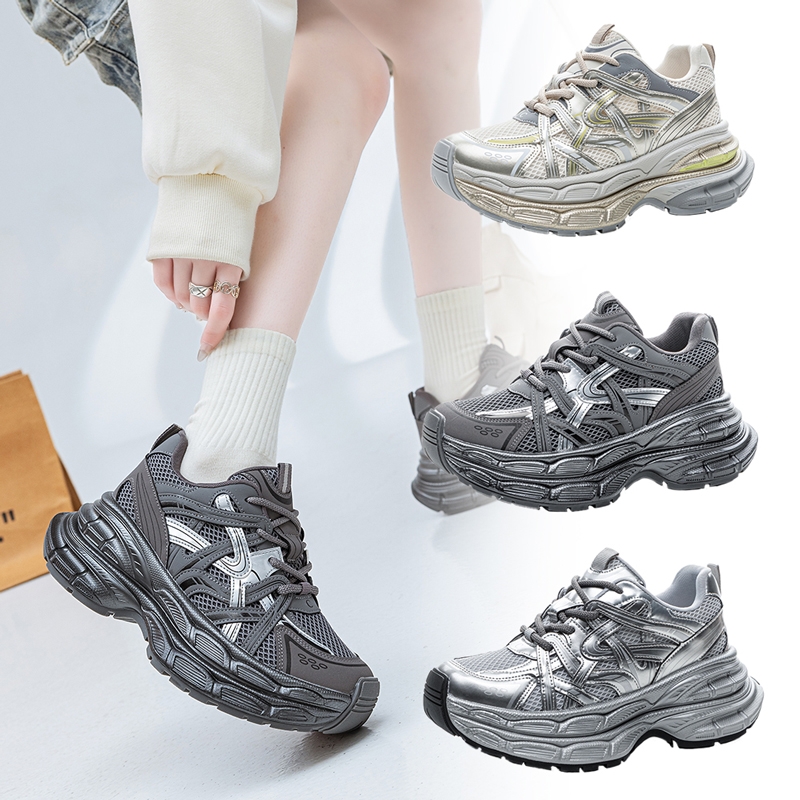 6cm隐形增高2025春季新款厚底老爹鞋女休闲鞋运动鞋鞋子轻便圆头