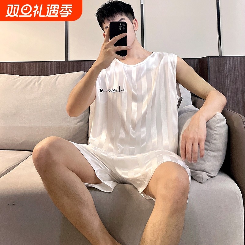 男士睡衣男夏季新款冰丝家居服套装凉感薄款无袖宽松可外穿两件套