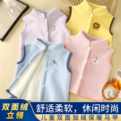 儿童马甲冬季新款男童外穿保暖a类内搭加绒加厚背心女童童装AA515