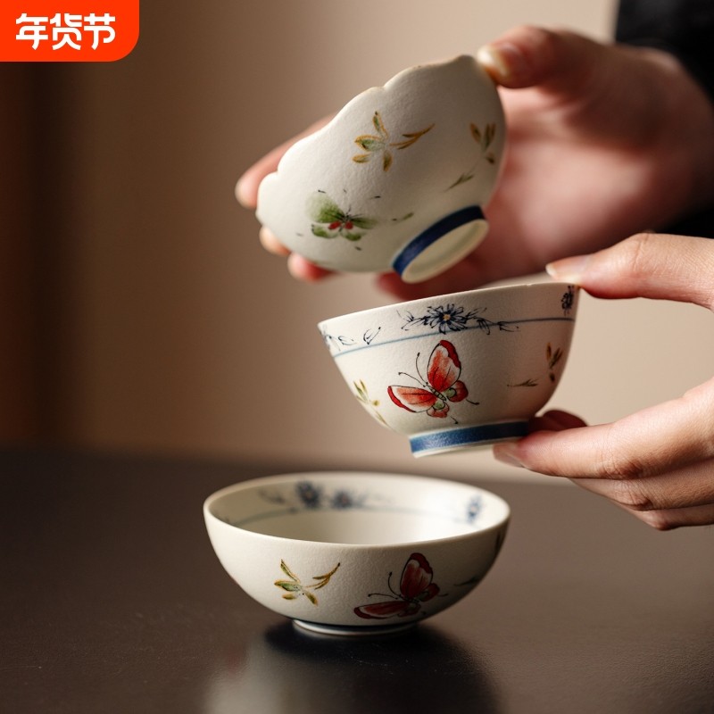 中式青花火石红景德镇陶瓷茶杯家用大号主人杯功夫茶具花口品茗杯,餐饮具,茶杯,淘宝优惠券,粉丝福利购,淘宝优惠卷