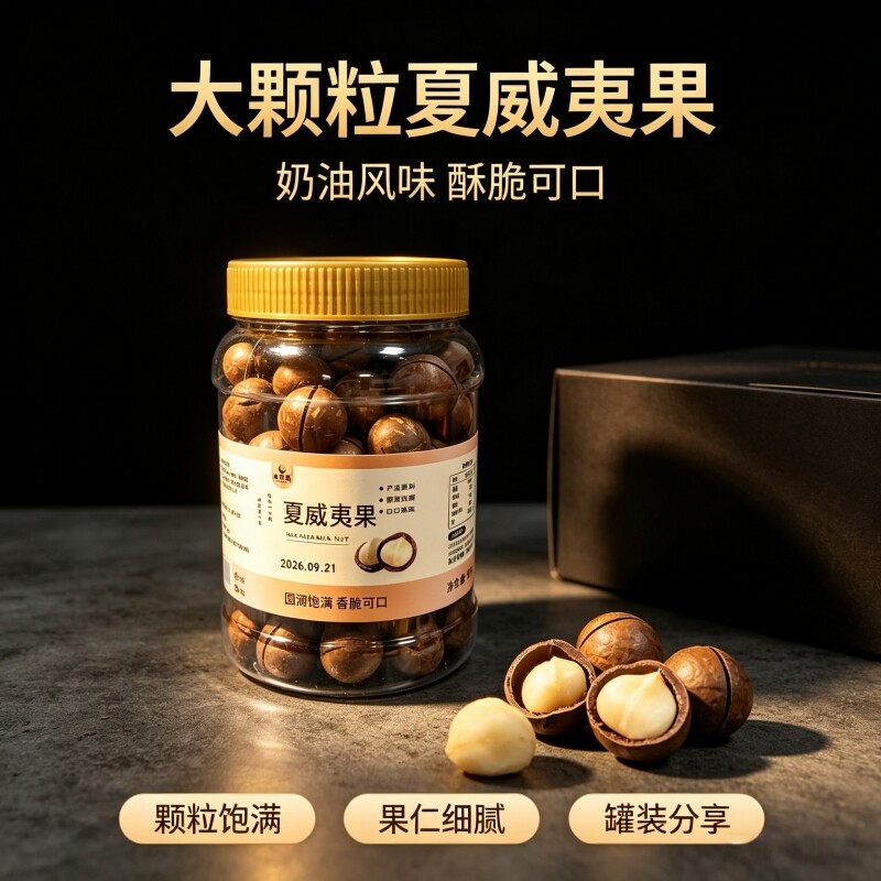 新货夏威夷果奶油味500g罐装无干燥剂坚果散装零食批发大果