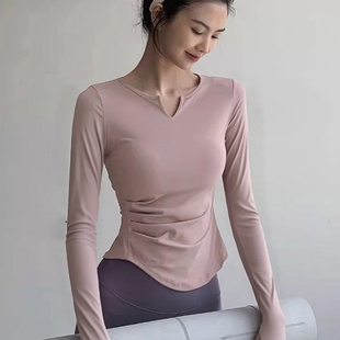 新款 瑜伽服女跑步运动上衣紧身训练长袖 防晒速干t恤健身上衣秋季