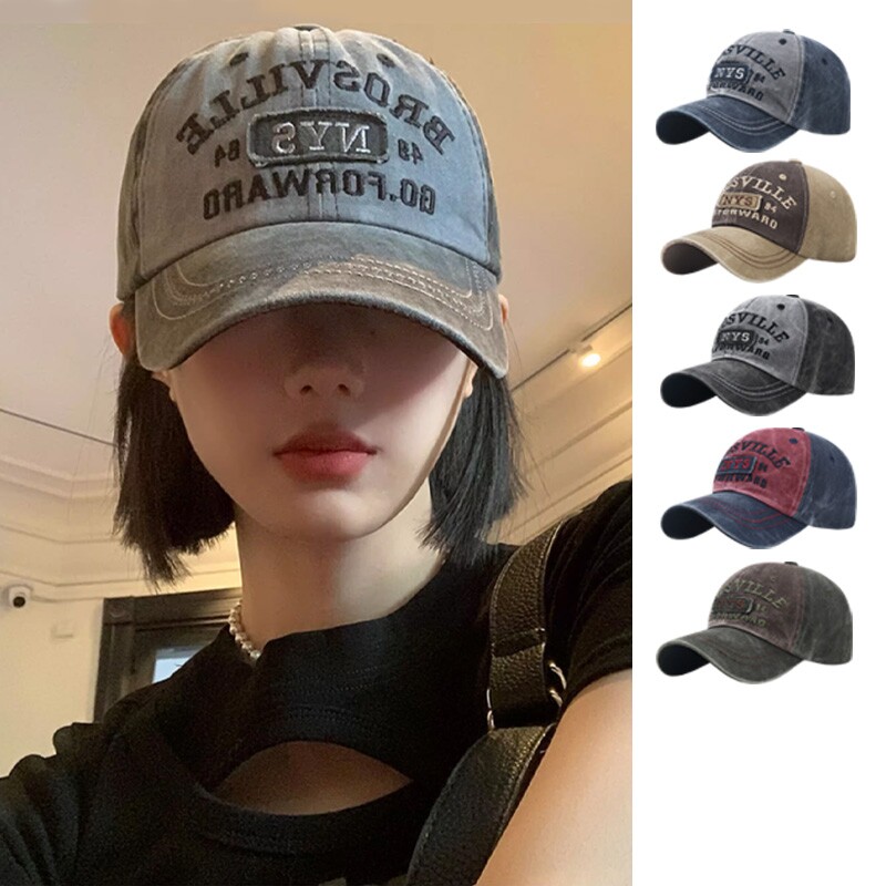棒球帽女2024秋冬新款美式显脸小复古水洗男款牛仔鸭舌帽软顶帽子
