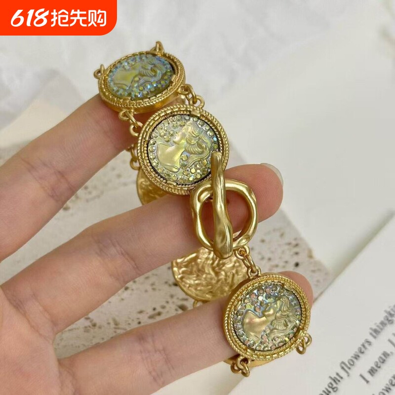 人鱼姬手镯老钱风手镯2026新款小众设计饰品中古Vintage复