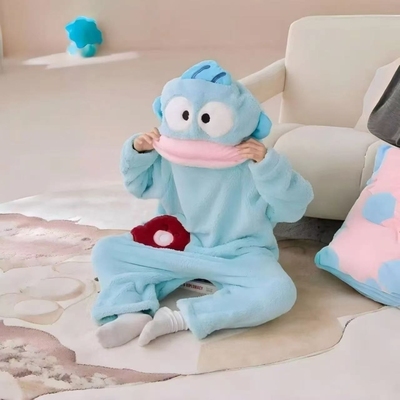 加绒家居服加厚卡通珊瑚绒亲子冬季连体丑鱼卡通儿童睡衣大号男女