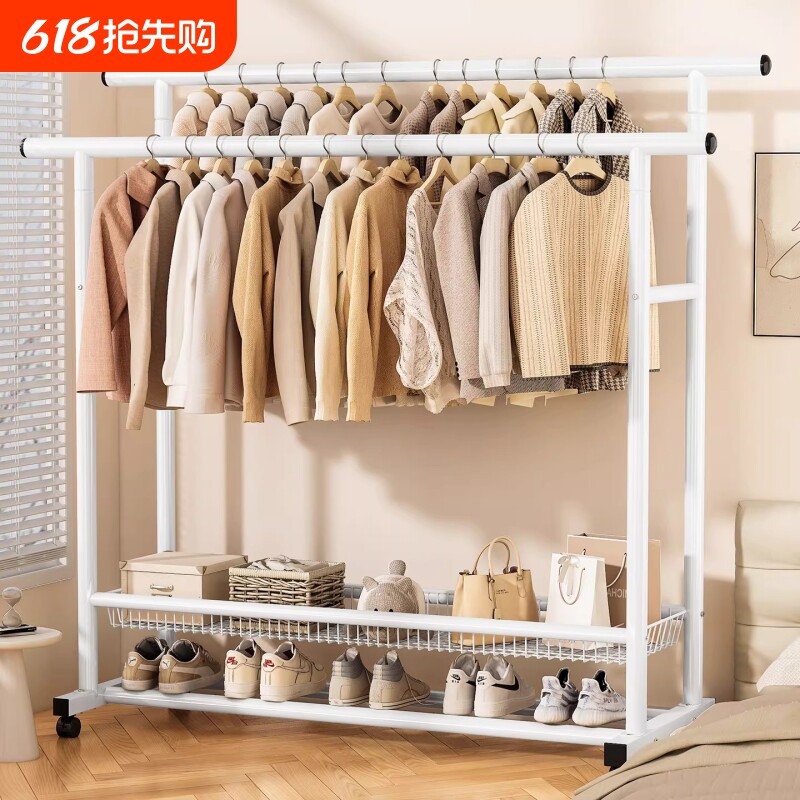 衣架落地卧室家用挂衣架室内衣服收纳架子可移动晾衣架简易衣帽架