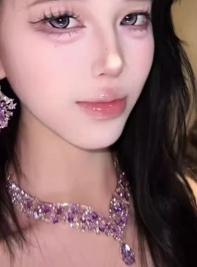 zoozmomo紫色闪钻项链女2025新款轻奢高级感锁骨链套装配饰潮