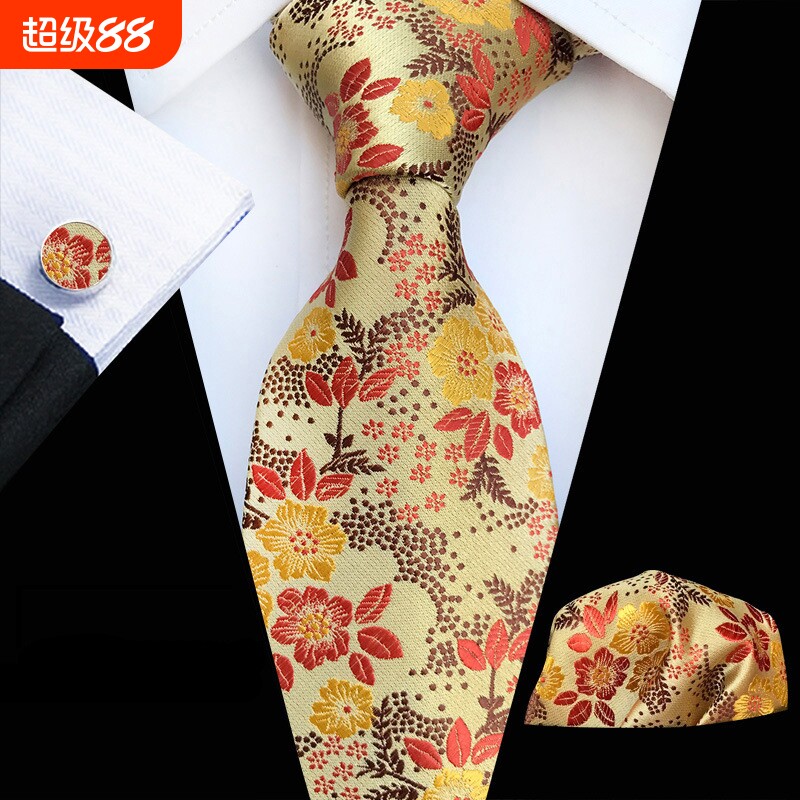 男士口袋巾小方巾法式袖扣领带三件套涤纶色织高纬密提花面料现货