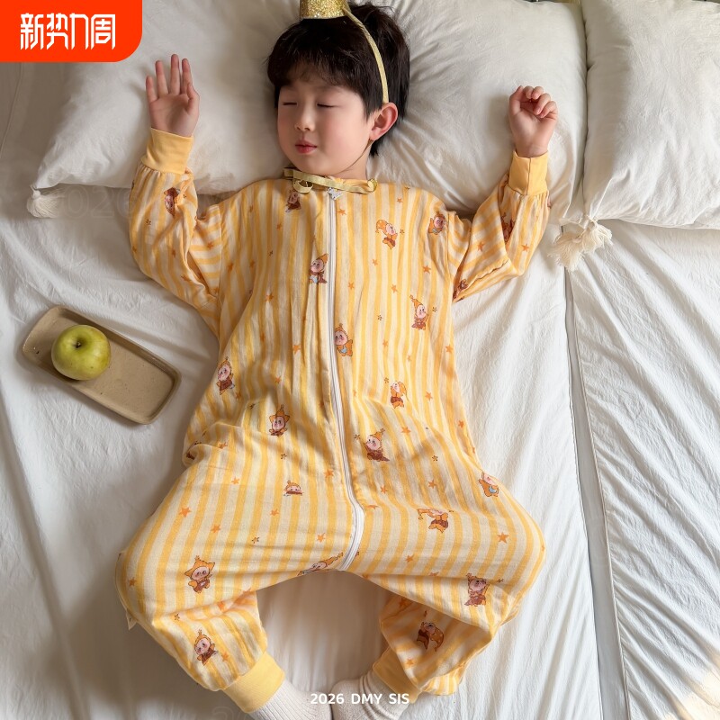 宝宝连体睡衣夏季薄款纯棉纱布春秋款儿童分腿防踢男童女童睡袋