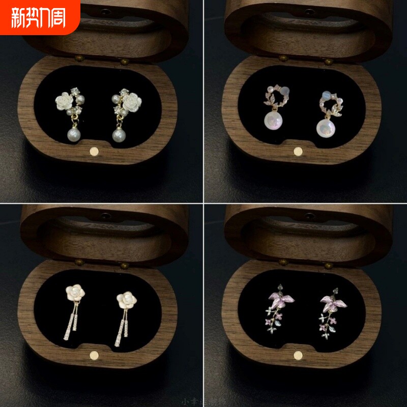 Vintage古着巴黎的白玫瑰百搭高级气质爆款耳钉耳夹蝴蝶流苏