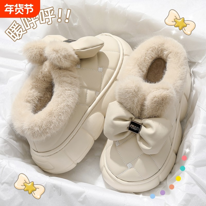蝴蝶结雪地靴女冬季2026新款包跟防水加绒加厚保暖包跟棉拖鞋外穿,居家布艺,居家棉拖/棉鞋,淘宝优惠券,粉丝福利购,淘宝优惠卷