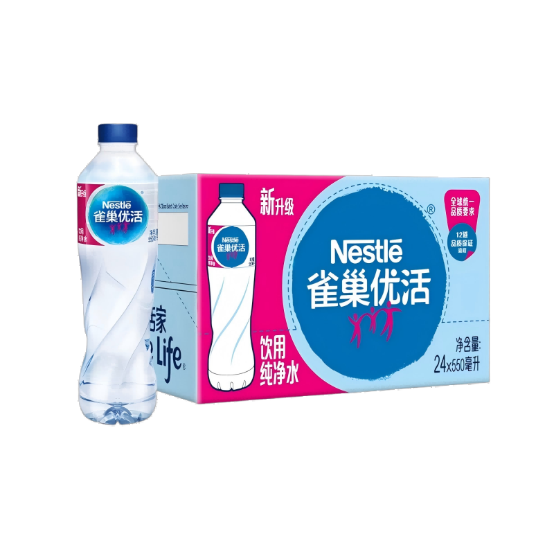 雀巢优活饮用纯净水 办公家庭饮用水 550ml*24瓶 整箱装
