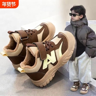 男童鞋加绒运动鞋皮面秋冬季保暖二棉鞋儿童小童女童鞋子软底防滑