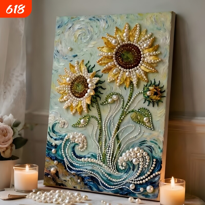 向日葵DIY珍珠画 手工礼物解压花卉钻石粘贴画装饰挂画高级感材