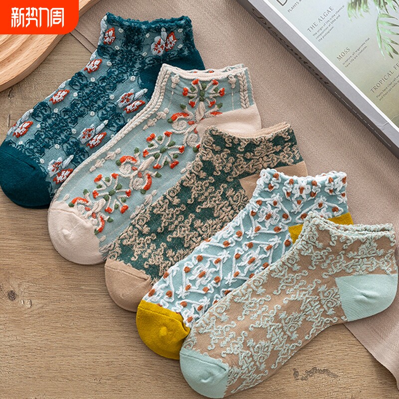 复古袜子女纯棉短袜浅口秋冬厚款ins潮可爱日系甜美学生低帮船袜