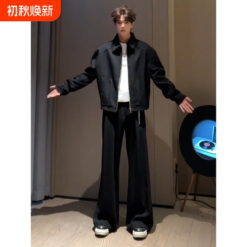 黑色微喇西裤垂坠高级感直筒裤子