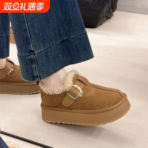 东北加绒加厚防滑厚底雪地棉鞋女冬外穿2025新款增高复古勃肯鞋子