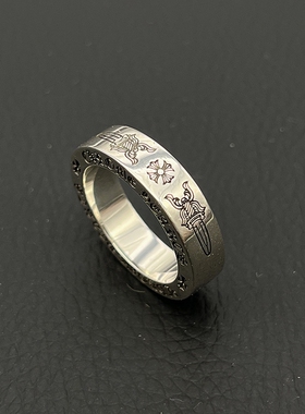 ODEK高级感复古6MM双刃剑戒指小众高级感男女指环经典款跨境男女
