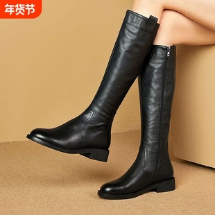 他她女孩骑士靴小个子长筒靴鞋加绒女皮靴软皮高筒靴女士长靴子
