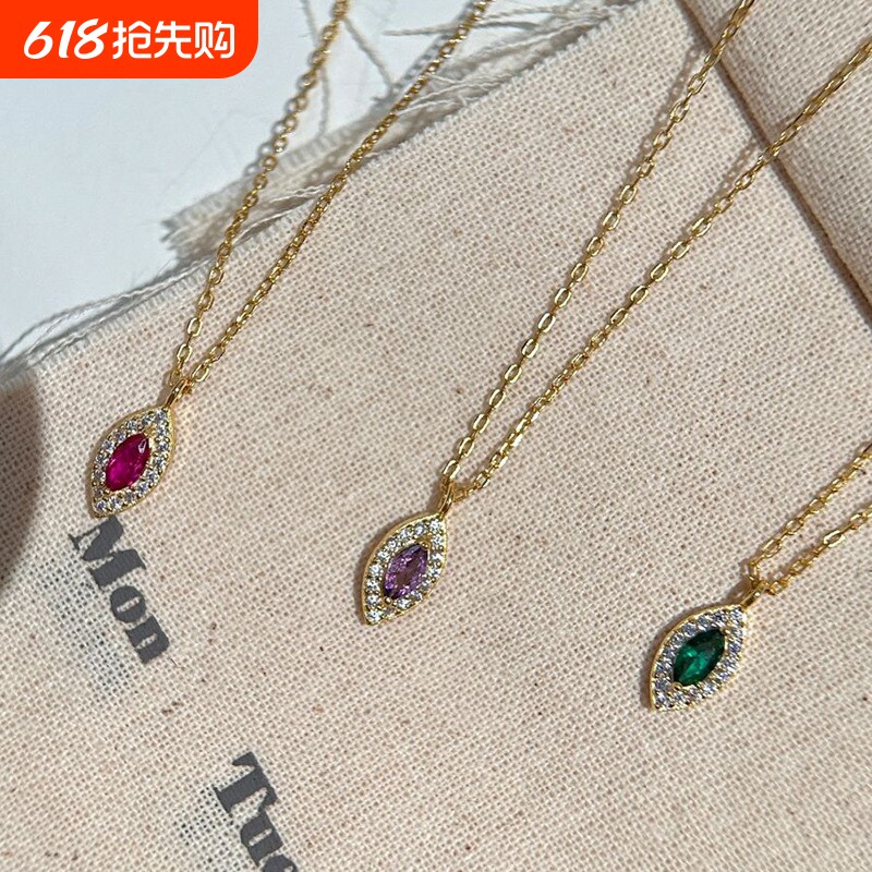 时尚轻奢百搭紫色石水滴锁骨链女几何精致清新立体项链饰品高级款