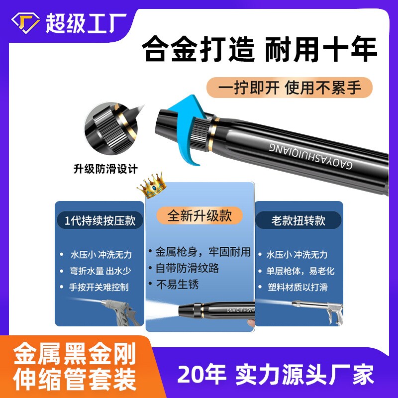 黑金刚洗车水枪高压家用冲洗强力喷头伸缩管水管软管洗车浇花神器
