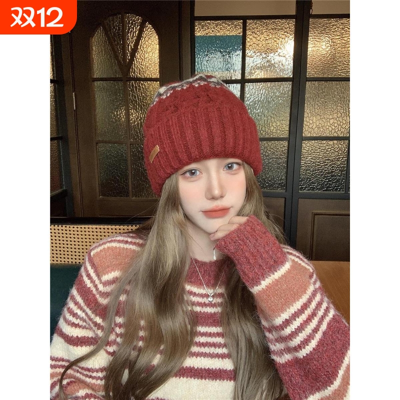 混纺毛线帽女冬季防寒保暖加厚韩版时尚针织套头帽男红色黑色灰色