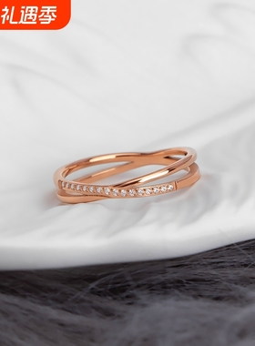 气质交叉镶钻戒指女韩版钛钢指环轻奢2022新款小众设计感个性精致