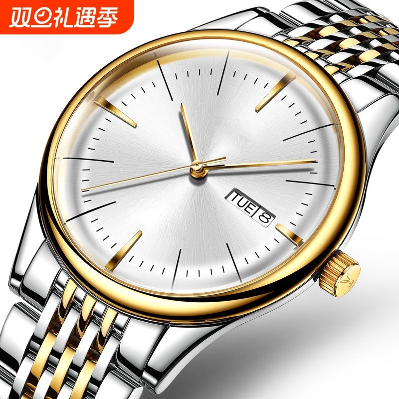 正品瑞士2024新款手表男士全自动机械风防水精钢带双日历男表夜光