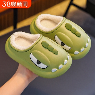 冬季儿童棉拖鞋男童防水EVA厚底保暖亲子女宝宝包跟拖鞋防滑卡通