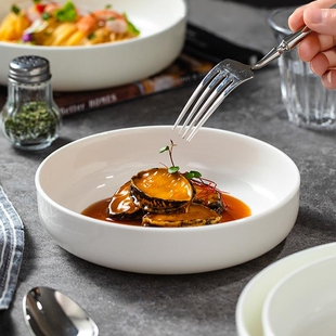 纯白盘子菜盘高窝盘家用骨瓷深口圆盘餐盘蒸鸡蛋羹专用盘蒸盘深盘