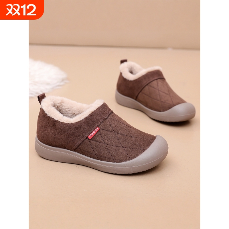 啄木鸟冬季新款老北京棉鞋女加绒加厚中老年妈妈鞋防滑保暖一脚蹬