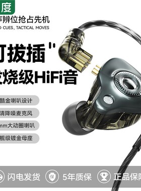 十度可插拔HiFi有线入耳式耳机typec接口高音质电竞游戏圆扁孔W5