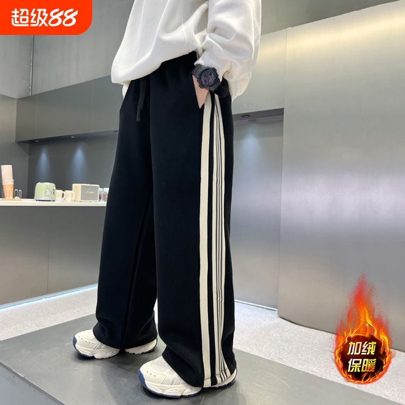 男童裤子加绒冬款2025新款中大童时髦直筒裤儿童运动裤秋冬休闲裤