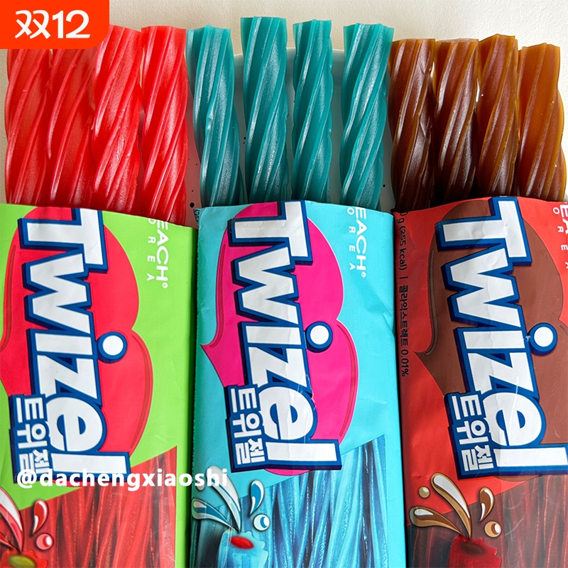 韩国进口夹心螺旋形长条软糖70g可乐蓝莓味twizel休闲糖果零食