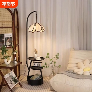 极简客厅书桌花瓣落地灯中古风钓鱼灯置物架一体氛围灯法式茶几