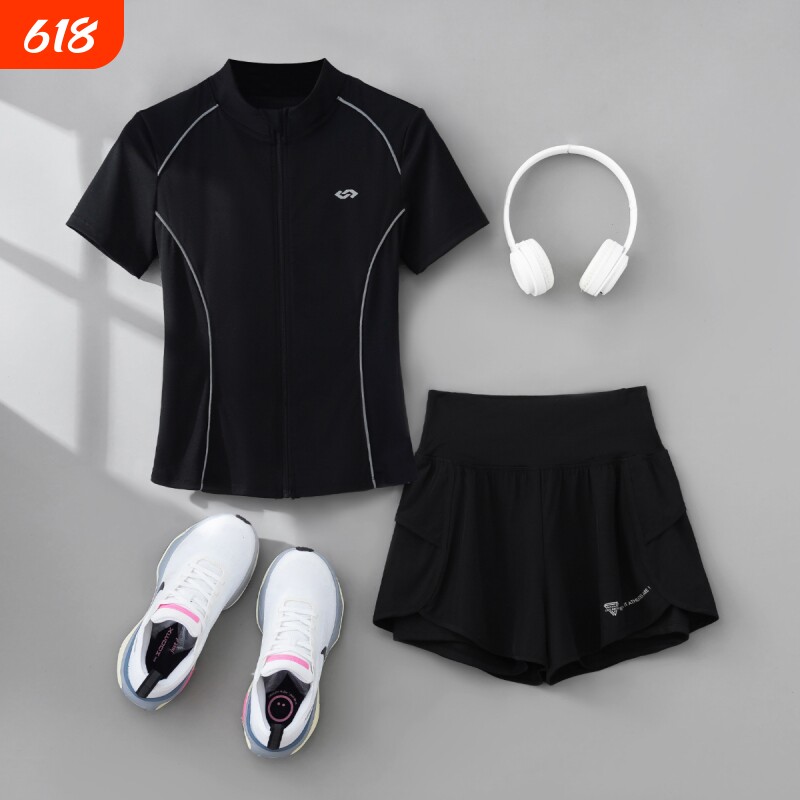 健身衣服女套装2026新款夏季速干短袖瑜伽服跑步训练服网球后背