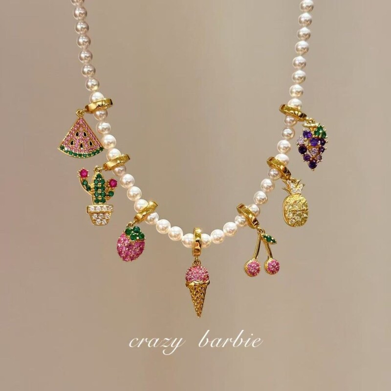 【夏日缤果】吊坠彩色水果闪钻项链设计感颈链锁骨链毛衣链新2026