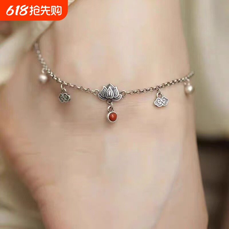 复古新中式步步生莲花脚链女流苏高颜值民族风高级感小众女士脚链