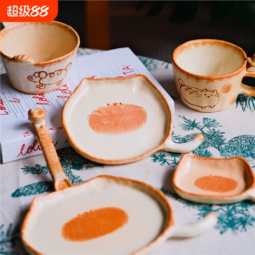 猫猫窑陶瓷餐具釉下彩家用料碟可爱猫猫盘子高颜值火锅蘸料碟