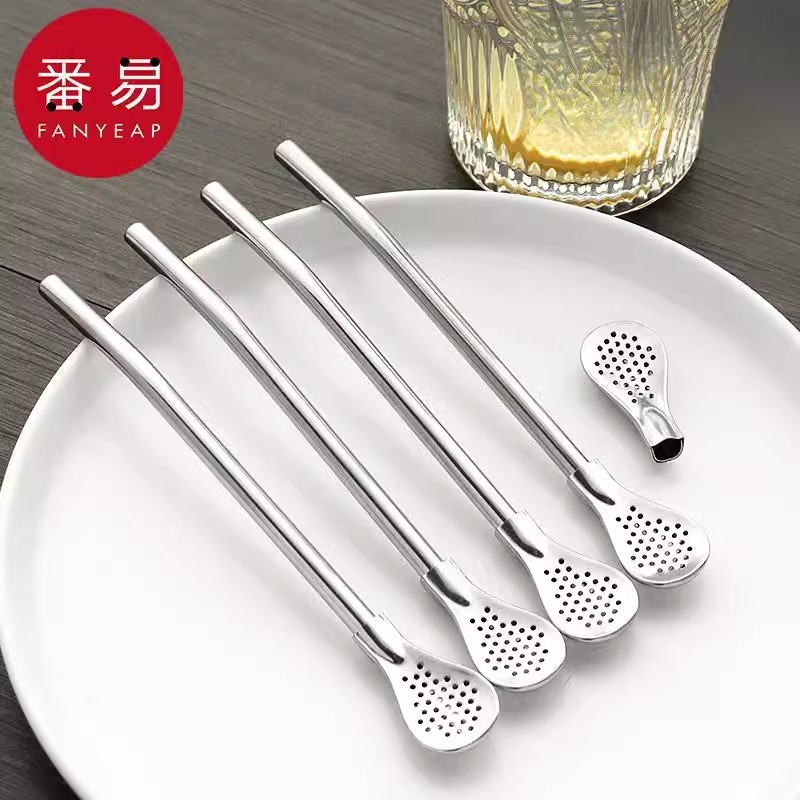 吸管勺AA1sn0-奶茶搅拌过滤一体两用咖啡果汁茶饮非一次性勺子