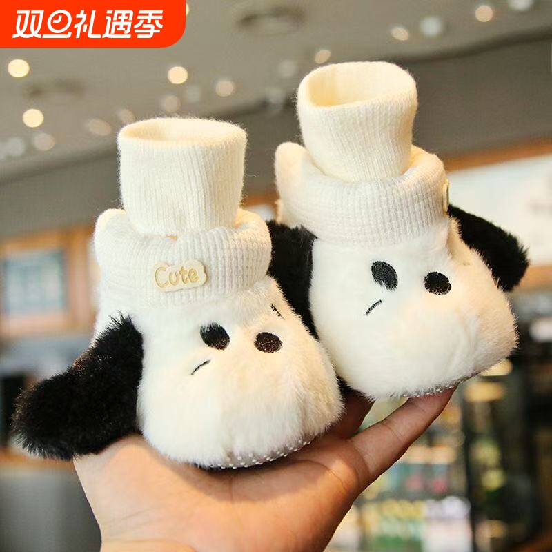 婴儿冬季加绒棉鞋0-3-6-9个月婴幼儿宝宝软底步前鞋防掉保暖8棉鞋