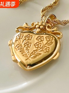 爱心花朵相册吊坠方形开合项链小众设计开合LOVE吊坠锁骨链毛衣链